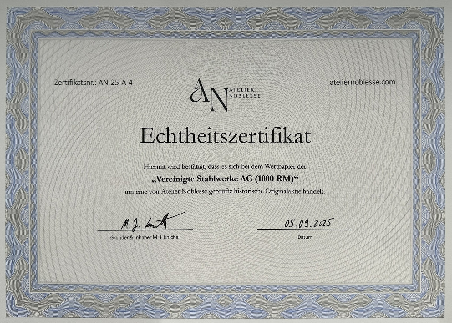 Vereinigte Stahlwerke Aktie (1000 Reichsmark)
