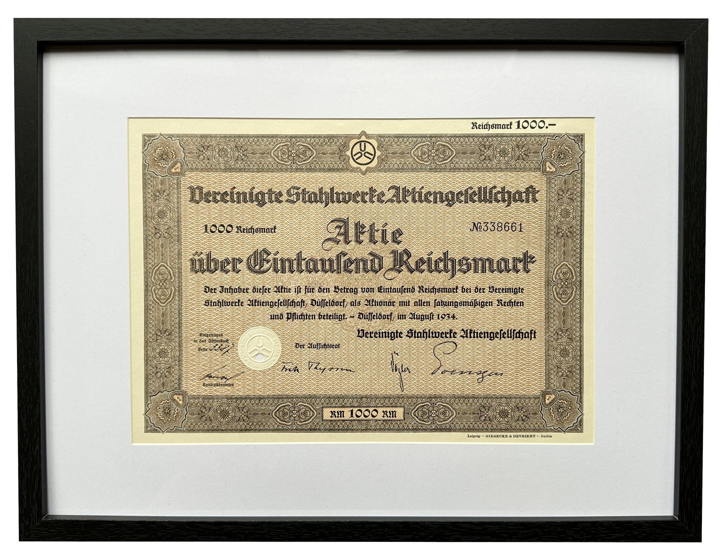 Vereinigte Stahlwerke Aktie (1000 Reichsmark)