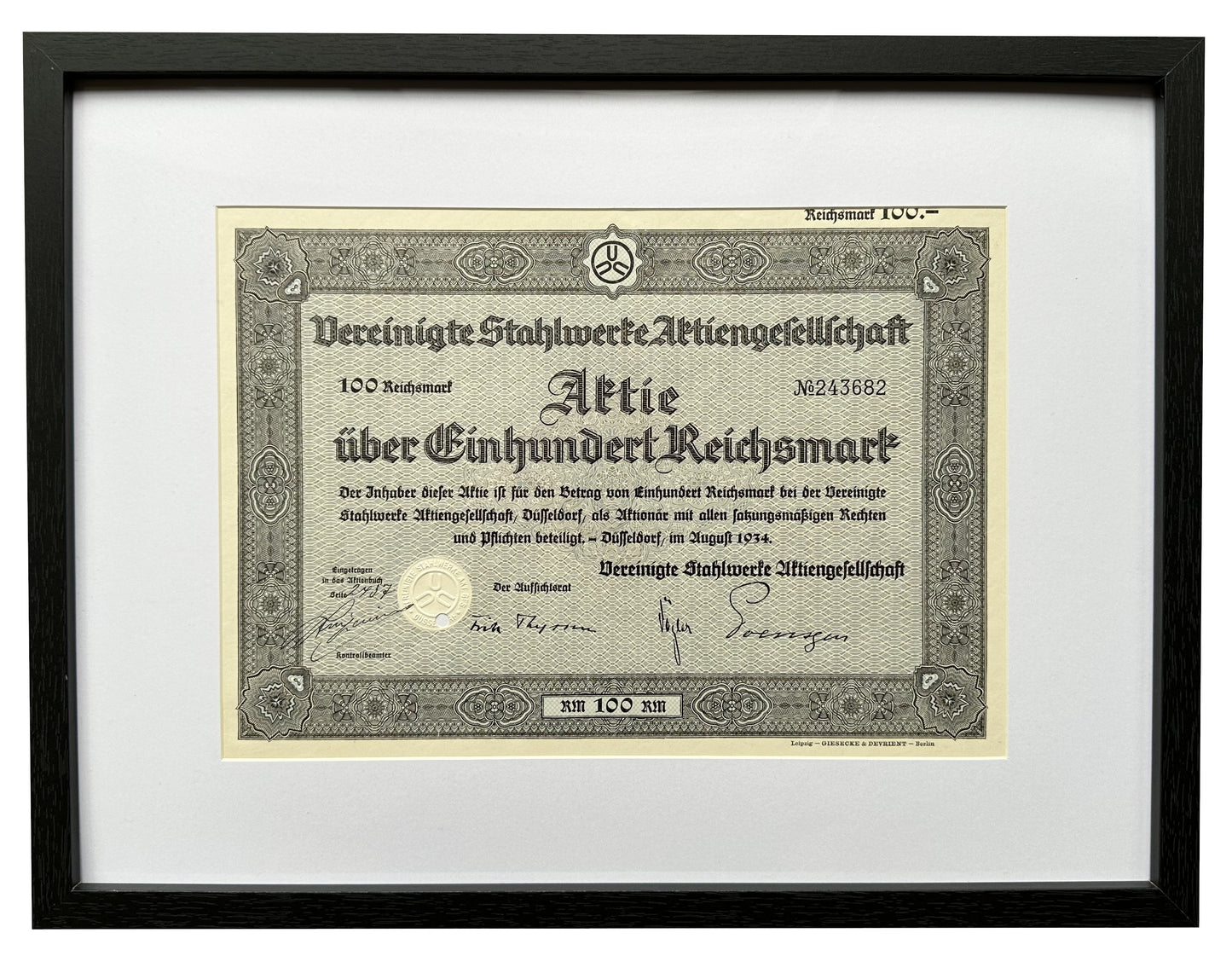 Vereinigte Stahlwerke Aktie (100 Reichsmark)